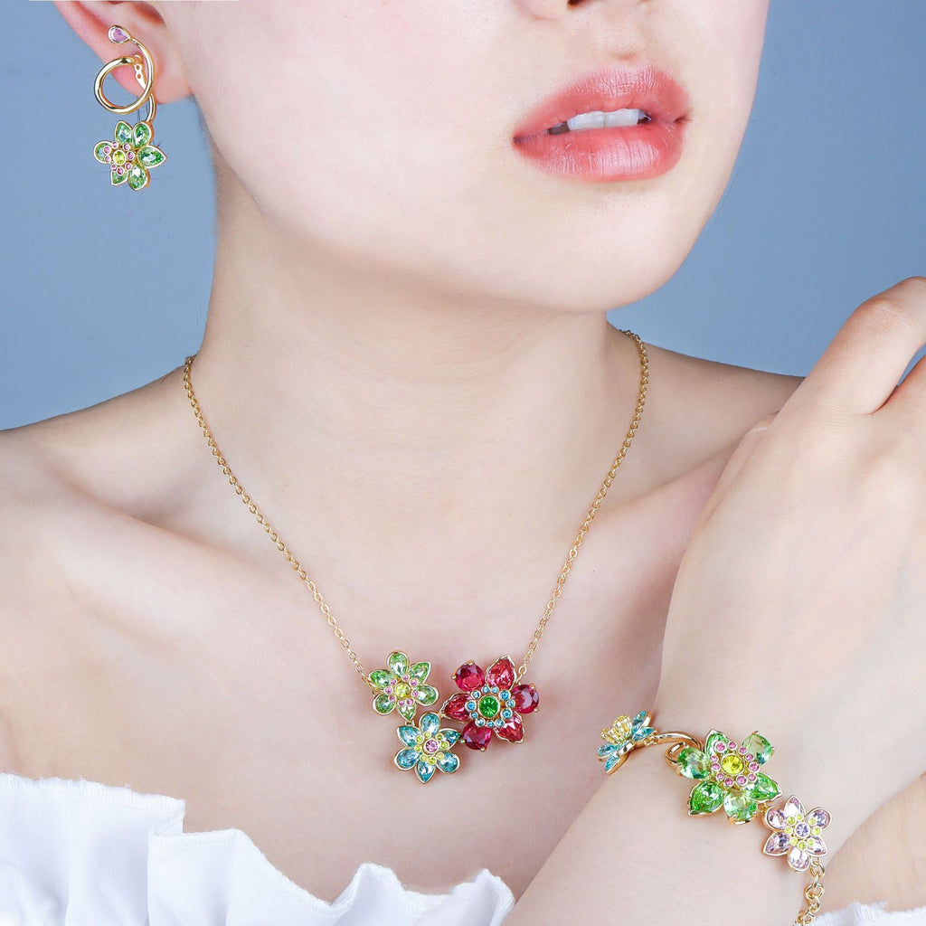 Multi Color Floral Designer Gold CZ Copper Necklace Combo Set Wholesale