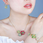 Multi Color Floral Designer Gold CZ Copper Necklace Combo Set Wholesale
