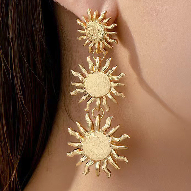 Wholesale Gold Sun Triple Drop Fashion Dangler Earrings Secondary image