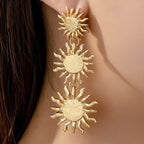 Wholesale Gold Sun Triple Drop Fashion Dangler Earrings