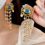 Bulk Evil Eye Gold Plated Crystal Alloy Dangler Statement Earrings
