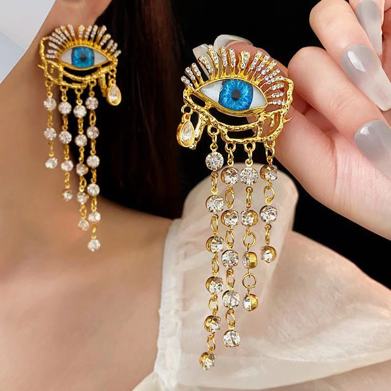 Bulk Evil Eye Gold Plated Crystal Alloy Dangler Statement Earrings