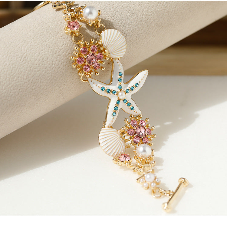 Star Fish Shell Flower Anchor CZ Enamel Blue White Bracelet Bulk