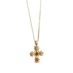Designer Multi Color Stone Cross Pendant Gold CZ Copper Necklace Bulk