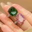 Luxury Silver Pink Green Solitaire CZ Anti Tarnish Free Size Ring Bulk
