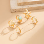 Gold Plated Sea Motif Toe Ring Green Stone & Shell Charms For Women Bulk