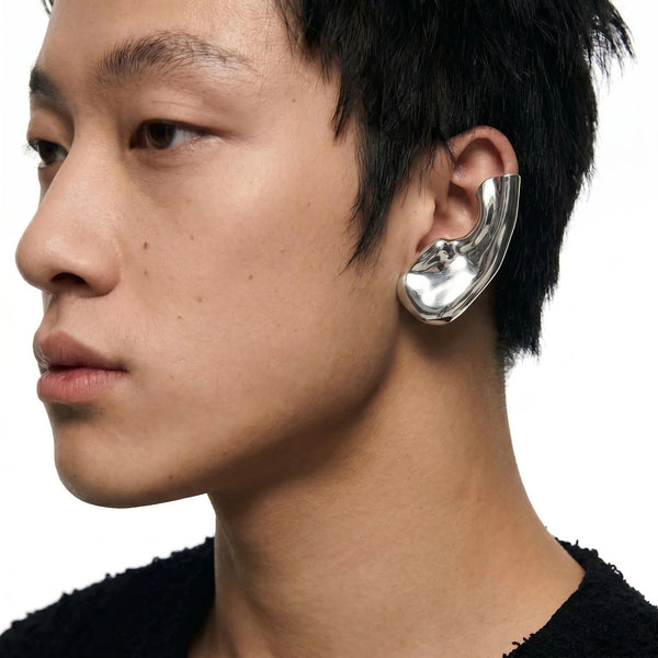 Modern Sculptural Metallic Polished Gold Silver Ear Cuff Earrings Bulk Secondary image