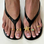 Gold Plated Sea Motif Toe Ring Green Stone & Shell Charms For Women Bulk