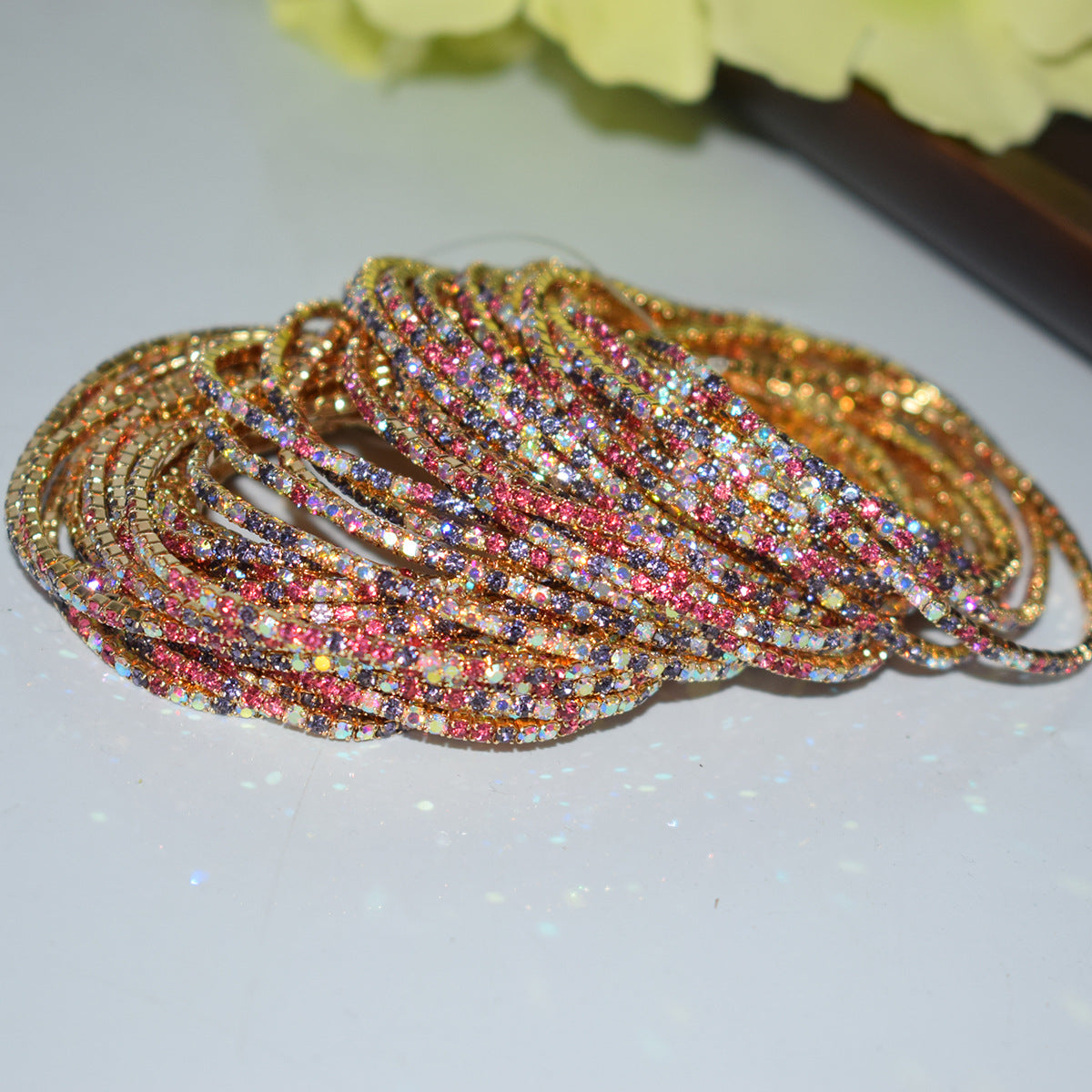 18K Gold Silver Multi Rhinestone Bracelet Bangle Adjustable Women Bulk