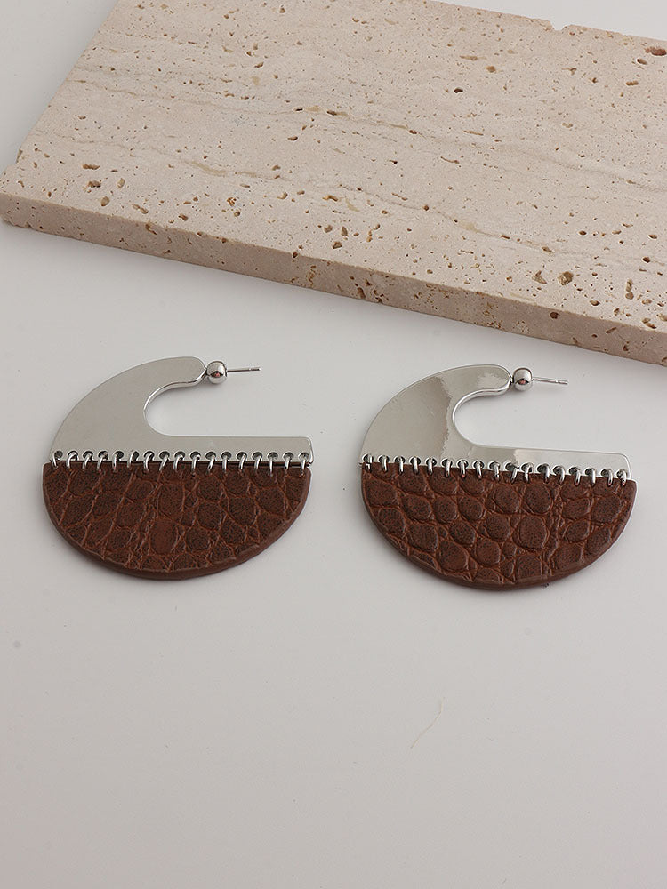 Black Brown Leather Silver Anti Tarnish Hoop Earring For Women Bulk