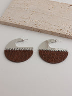 Black Brown Leather Silver Anti Tarnish Hoop Earring For Women Bulk