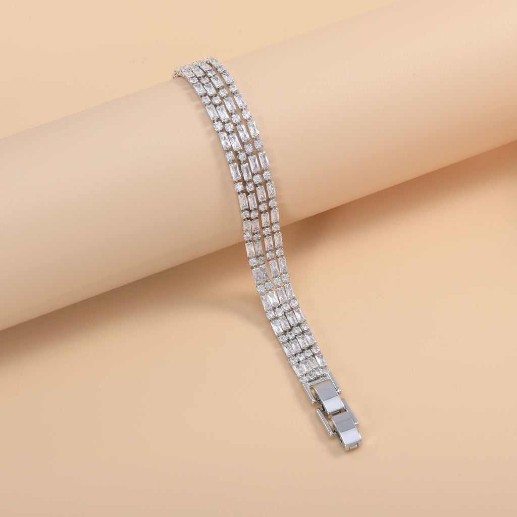 Bulk Baguette Cut Gold Silver Plated CZ Anti Tarnish Copper Bracelet