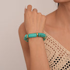 Acrylic Bamboo 18K Gold Blue Beads Stackable Adjustable Bracelet Bulk