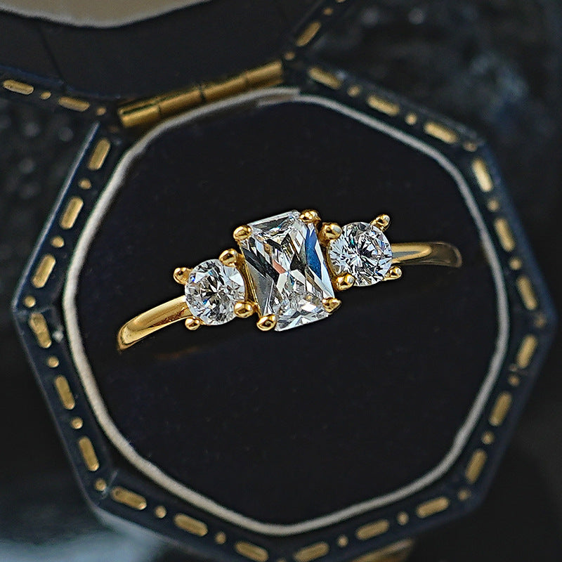 Gold Trilogy Cubic Zirconia Copper Adjustable Ring For Women Bulk