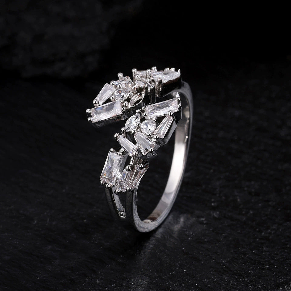 Designer Baguette & Marquise Gold Silver CZ Copper Adjustable Ring Bulk