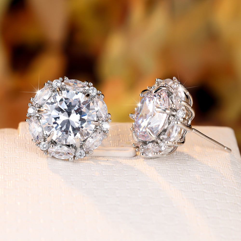 Multi Color Solitaire Silver Cubic Zirconia Crystal Stud Earring Bulk