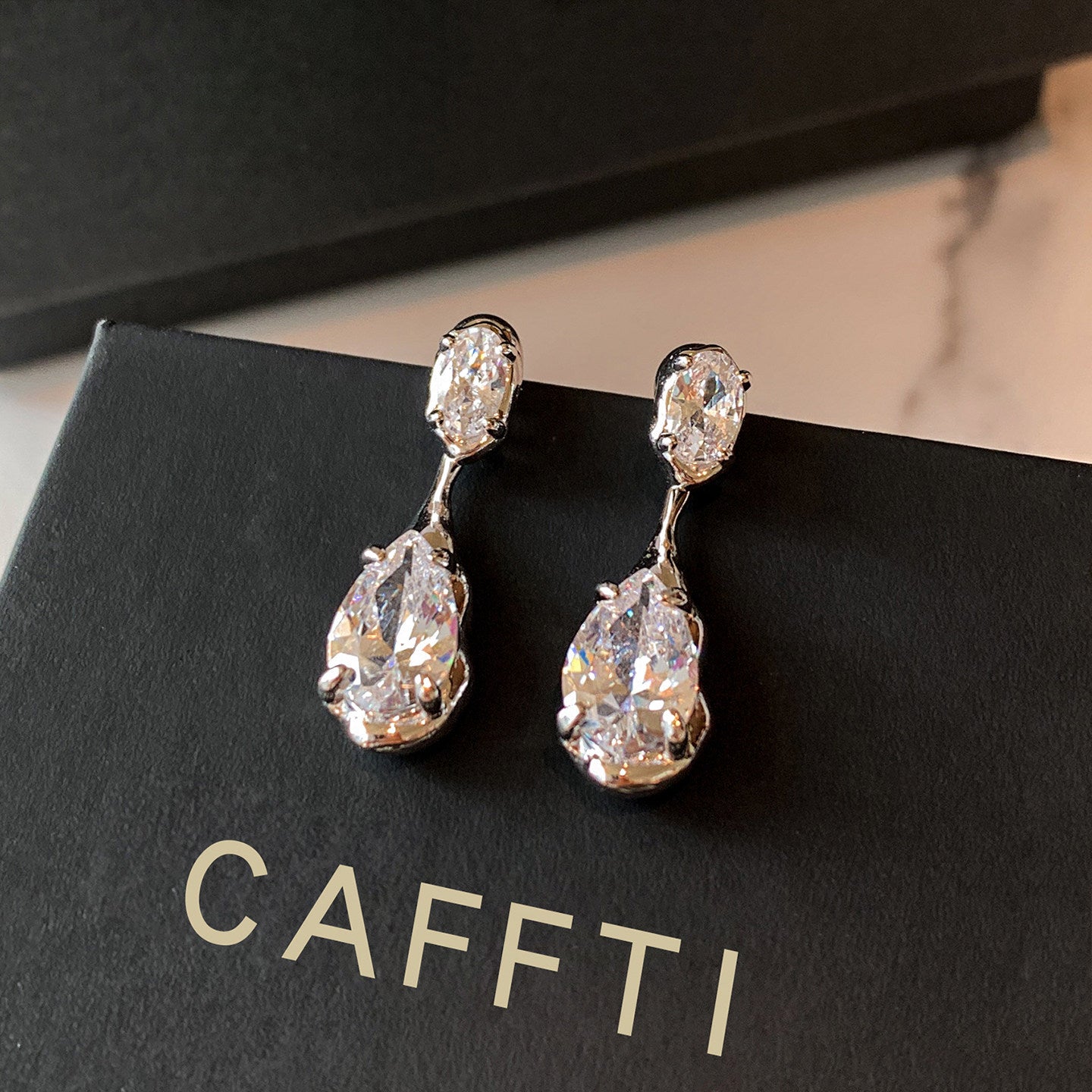 Silver Minimal Teardrop Cubic Zirconia  Copper Dangler Earrings Bulk Secondary image