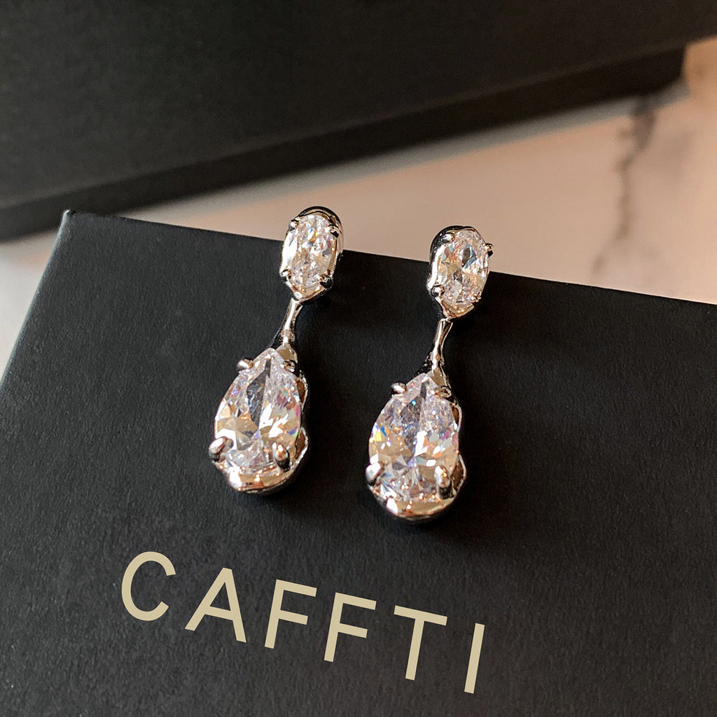 Silver Minimal Teardrop Cubic Zirconia  Copper Dangler Earrings Bulk