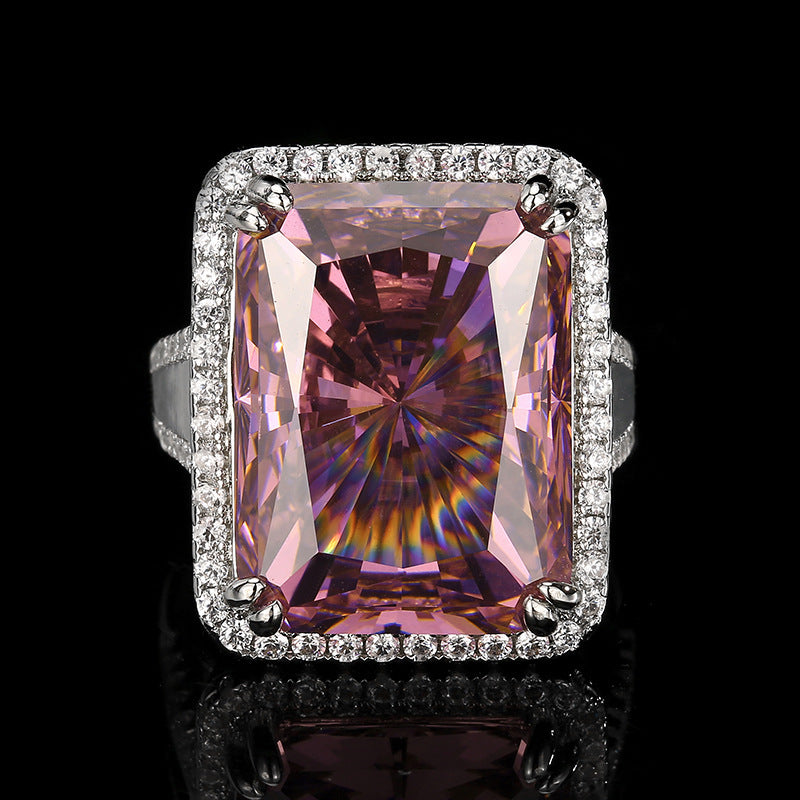 Premium Square Cut Silver Plated CZ Copper Anti Tarnish Fancy Ring Bulk