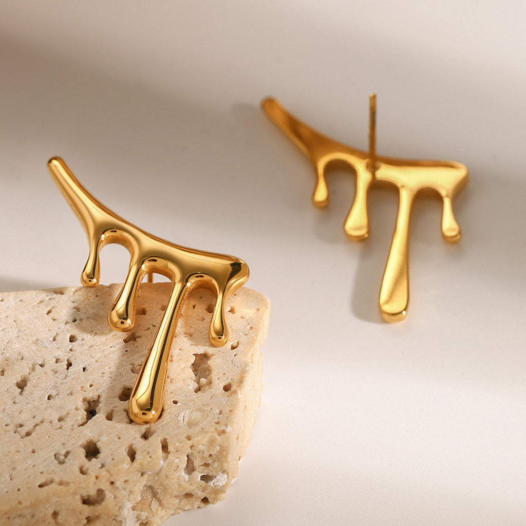 Drip Effect 18K Gold Anti Tarnish Stainless Steel Stud Earrings Bulk
