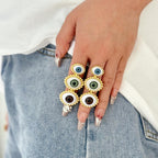 Designer Multi Evil Eye Gold Plated Adjustable Ring For Women Wholesale