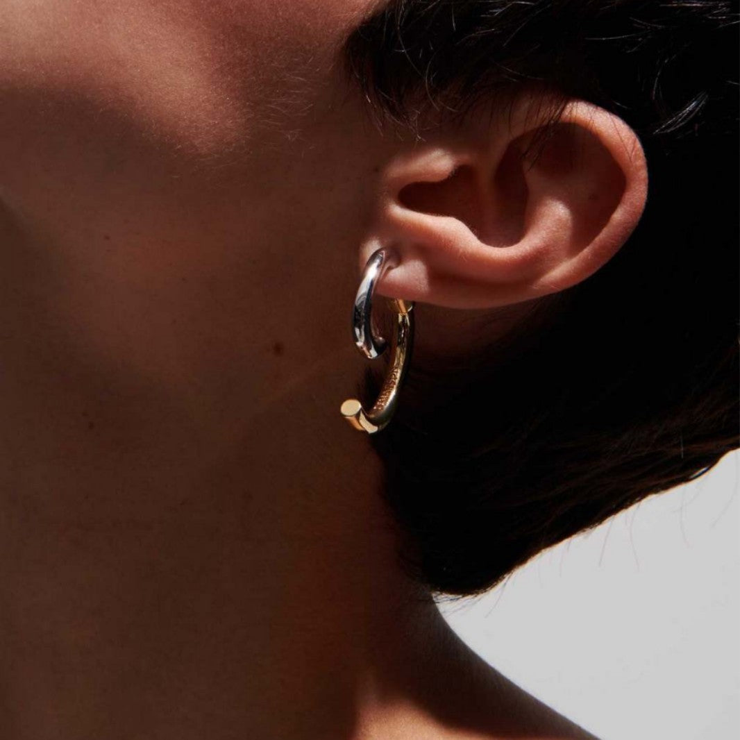 Open C-Hoop Dual Tone Gold Silver Stainless Steel Stud Earrings Bulk