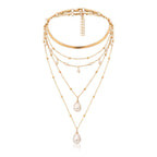 Drop White 18K Gold Anti Tarnish Pearl Layer Link Chain Anti Tarnish Necklace For Women