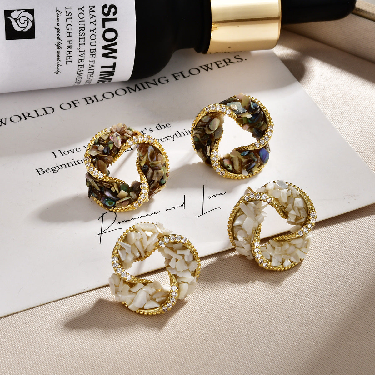 Multi Color Twisted Knot Design Gold Cubic Zirconia Copper Stud Bulk Secondary image