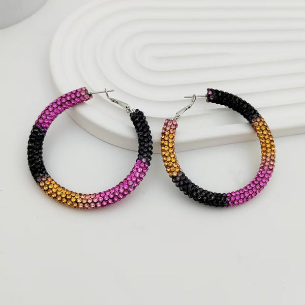 Multi Color High-Shine Gradient Crystal Silver CZ Hoop Earrings Bulk Main image