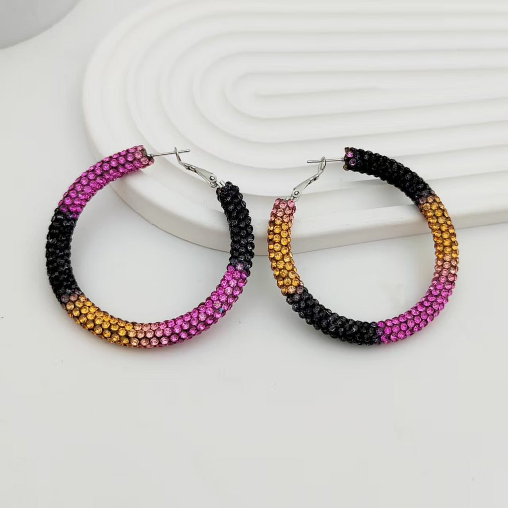 Multi Color High-Shine Gradient Crystal Silver CZ Hoop Earrings Bulk