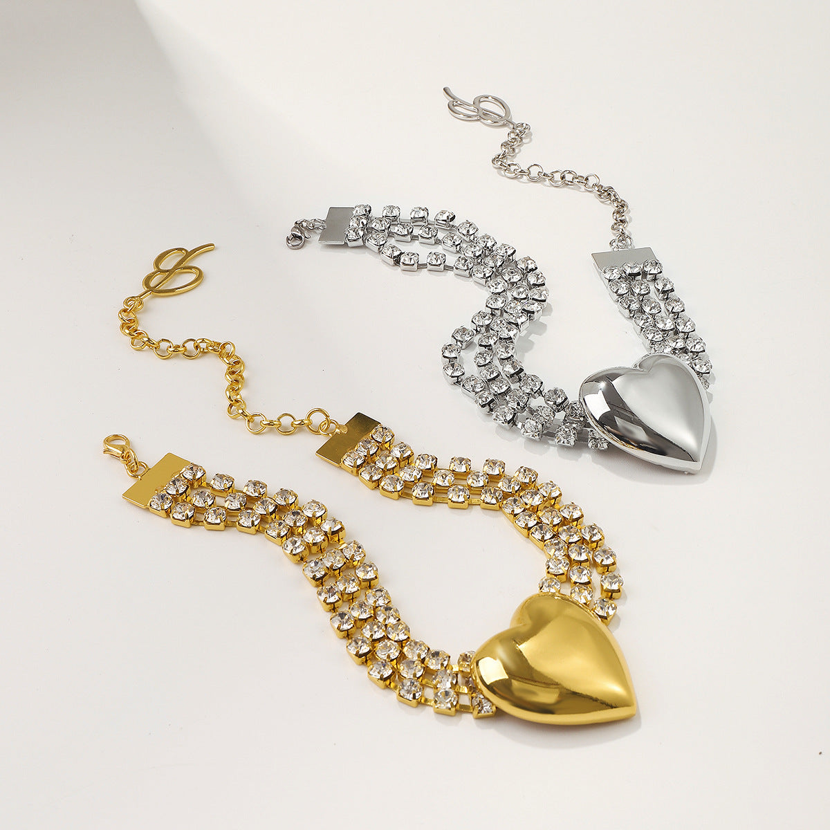 Heart 18K Gold Silver Cubic Zirconia Adjustable Choker Necklace Bulk Main image