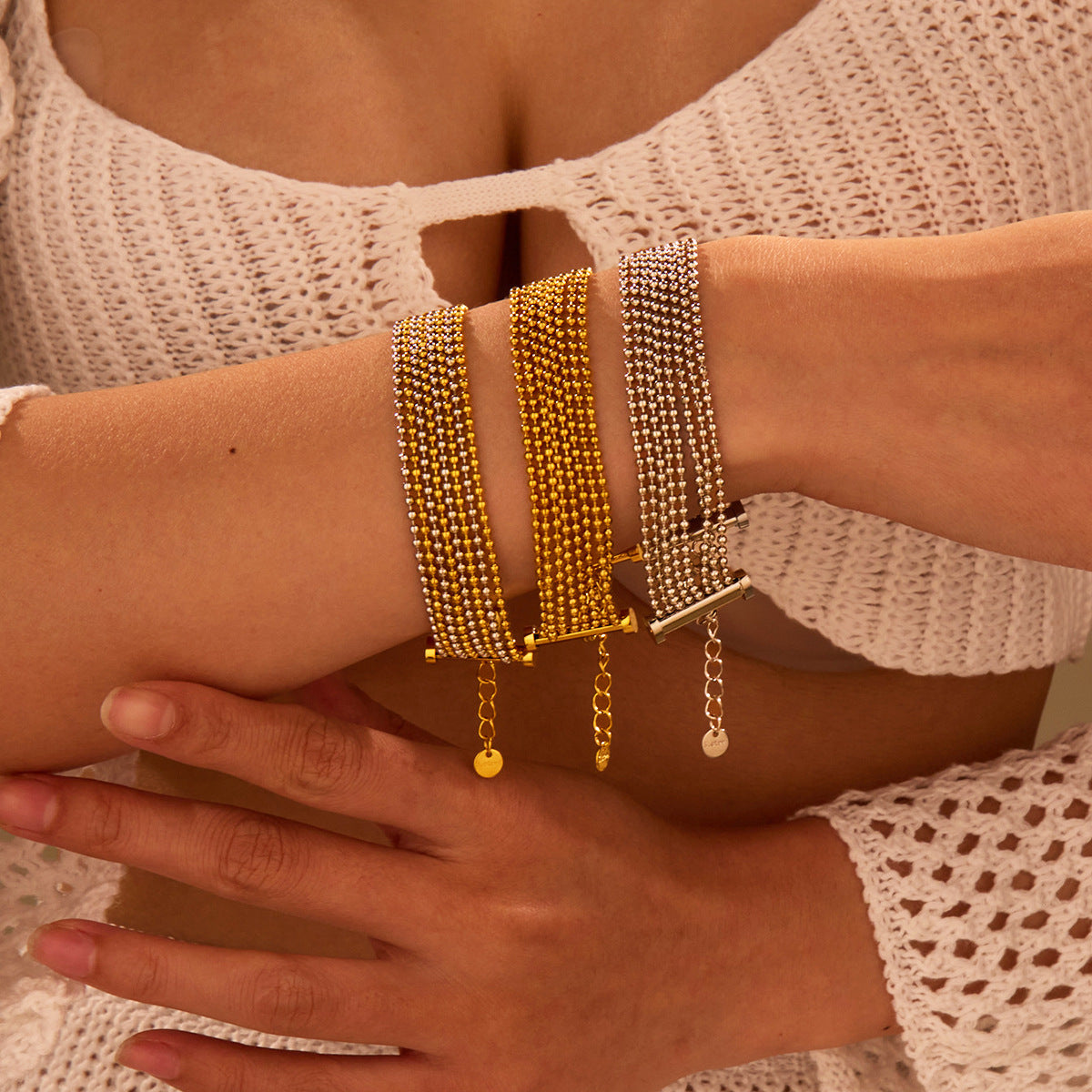 18K Gold Silver Stainless Steel Anti Tarnish Multilayer Bracelet Bulk Secondary image