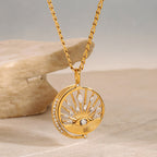 Sun Evil Eye 18K Gold Cubic Zirconia Anti Tarnish Stainless Steel Necklace Pendant Chain For Women