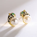 Panther Cubic Zirconia Pearl 18K Gold Anti Tarnish Stud Earring Bulk