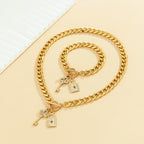 Key Lock Toggle CZ 18K Gold Curb Chain Necklace Bracelet Bulk