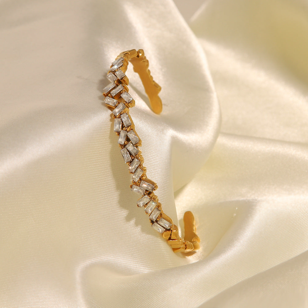 Baguette 18K Gold CZ Stainless Steel Anti Tarnish Cuff Bracelet Bulk
