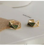 Triangle Enamel 18K Gold Green Brown Anti Tarnish Hoop Earring Bulk
