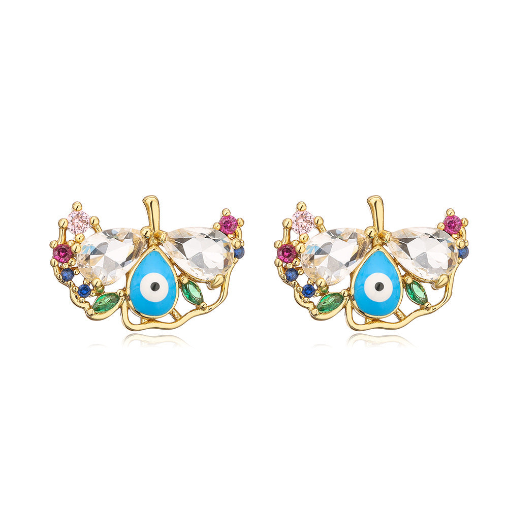 Multi Color Evil Eye Gold Cubic Zirconia Copper Stud Earrings Women Bulk