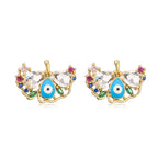 Multi Color Evil Eye Gold Cubic Zirconia Copper Stud Earrings Women Bulk