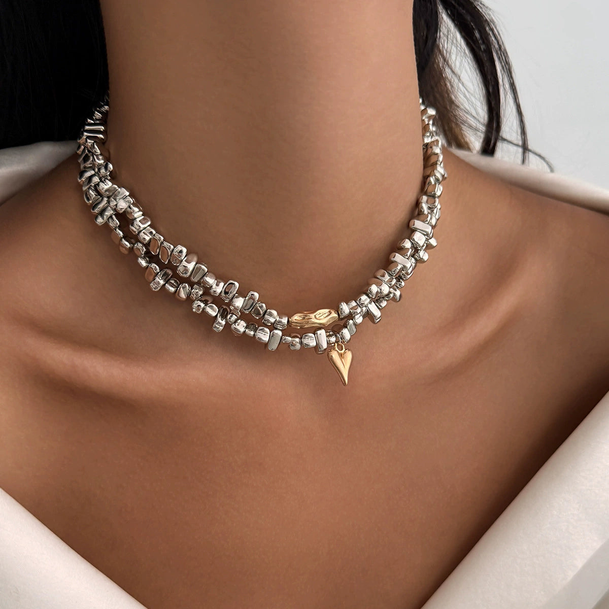 Layered Party Wear Dual Tone Gold Silver Necklace For Women Bulk Main image