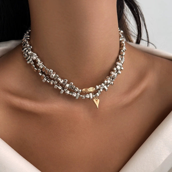 Layered Party Wear Dual Tone Gold Silver Necklace For Women Bulk Main image