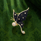 White Black Butterfly Gold CZ Pearl Brass Anti Tarnish Brooch Wholesale