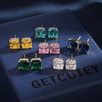 Square Solitaire White Green Blue Pink Silver CZ Stud Earring Bulk