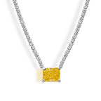 Rectangle Solitaire Silver Yellow Pink Cubic Zirconia Crystal Stainless Steel Anti Tarnish Necklace Chain For Women
