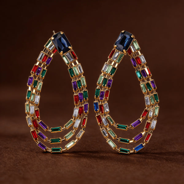 Multi Color Baguette Multi-Strand Gold CZ Copper Dangler Earrings Bulk Secondary image