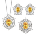 Flower Red Gemstone Silver CZ Necklace Earring Ring Set Bulk
