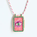 Eyelash Evil Eye Cubic Zirconia 18K Gold Pink Green Thread Anti Tarnish Necklace Pendant For Women