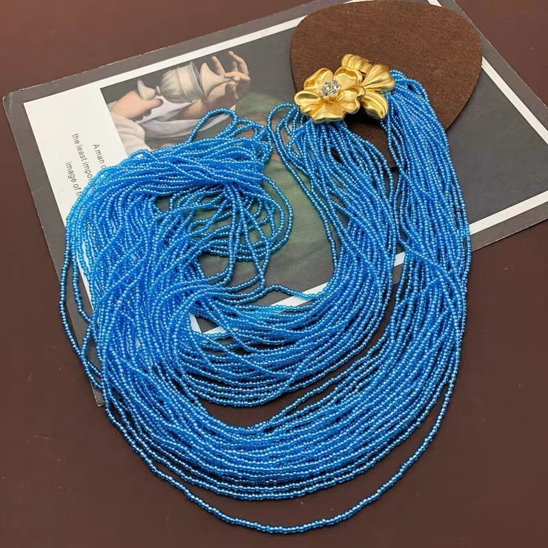 Turquoise Blue Multi Strand Floral Choker Gold Copper Necklace Bulk