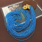 Turquoise Blue Multi Strand Floral Choker Gold Copper Necklace Bulk