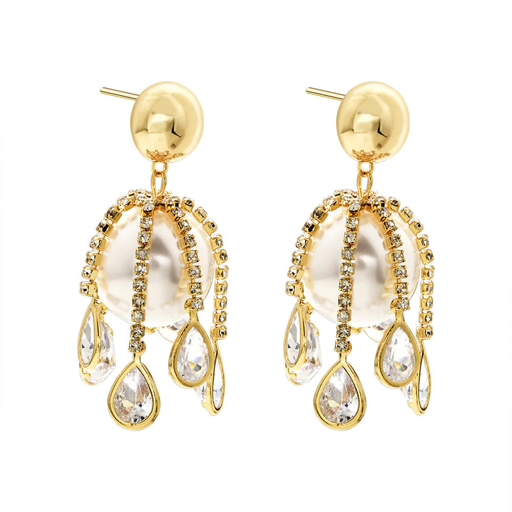 Gold Silver Pearl Cubic Zirconia Copper Drop Earrings For Women Bulk